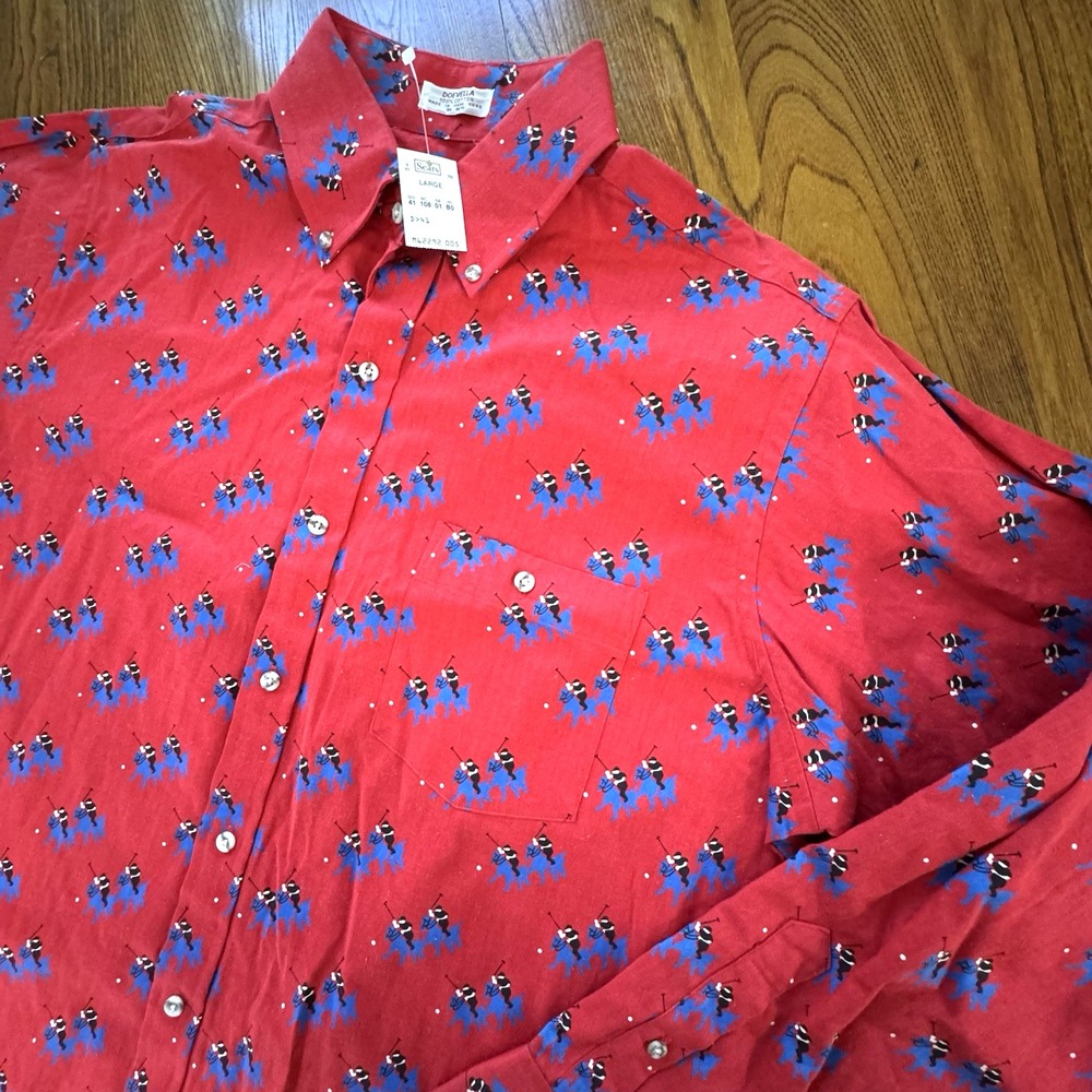 Vintage NWT Arnie Arnold Palmer Sears Polo AOP Long Sleeve Button Down Size L - Picture 1 of 6